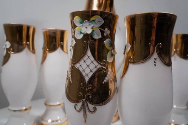 Antique decanter with 6 glasses,20th century - Image 6