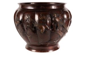 Japán bronz kaspó madármotívummal