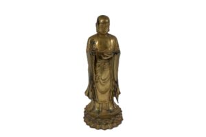 Aranyozott bronz Kṣitigarbha (Dizang) bodhiszattva szobor