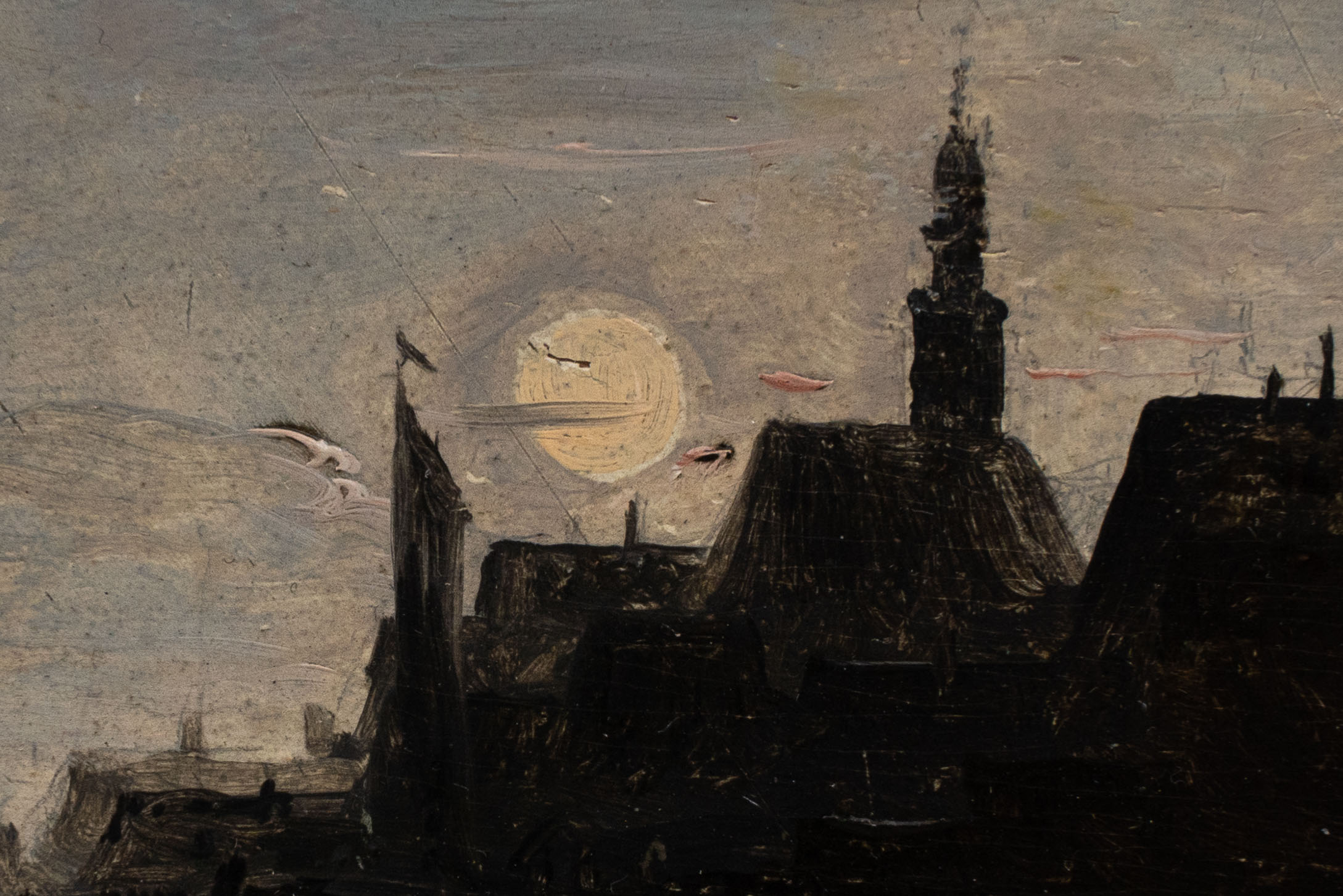 Niederländische Nachtansicht am Flussufer im Mondlicht, um 1830 – Bild 5