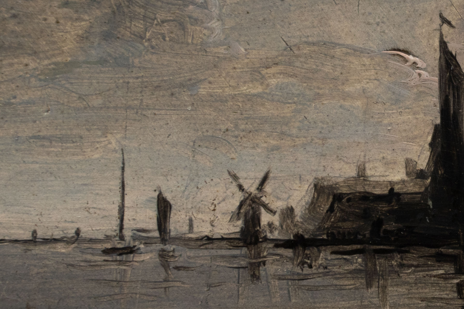 Niederländische Nachtansicht am Flussufer im Mondlicht, um 1830 – Bild 4