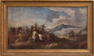Dem Atelier von Jacques Courtois (1621–1676) zugeschrieben: Reiterschlacht in hügeliger Landschaft