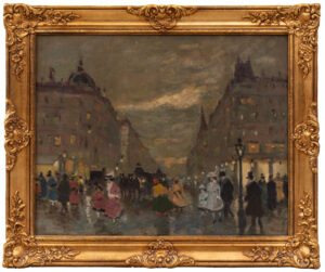 Antal Berkes (1874–1938): Straßenansicht in Paris bei Einbruch der Dämmerung