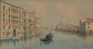 Natale Gavagnin (1851–1923): Velencei látkép a Santa Maria della Salute templommal